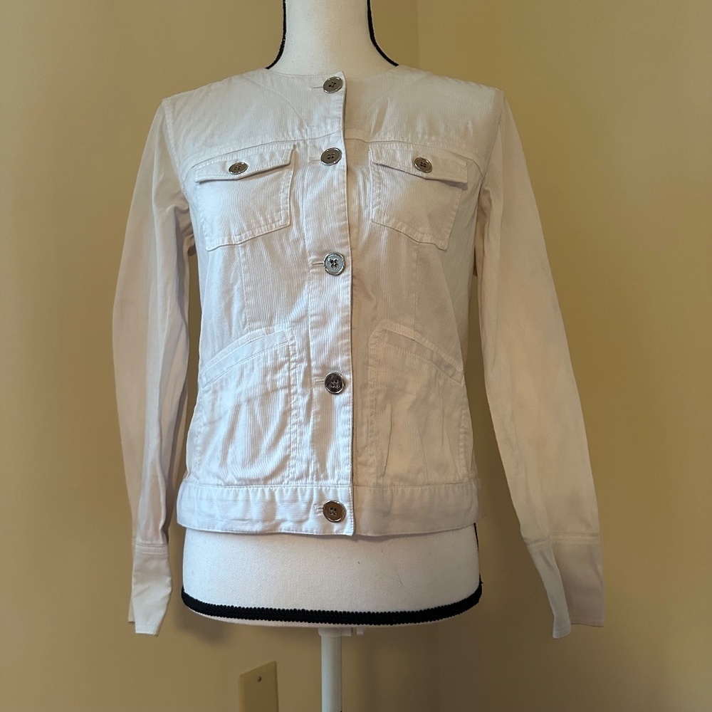 *CHARTER CLUB* White Corduroy Long Sleeve Light Jacket w/ Pockets Size S